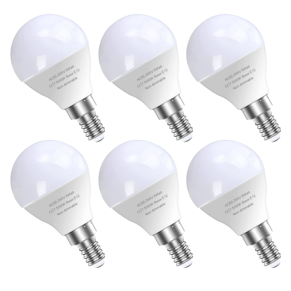 GOSCHE 6 Pack Bright Ceiling Fan Light Bulbs, 60 Watt Equivalent, Daylight 5000K, E12 LED Bulb, A15 Shape Candelabra Base Chandelier Light Bulb, 120V